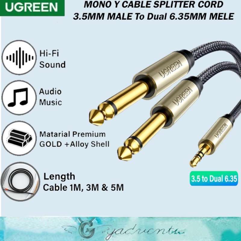 Jual UGREEN Kabel Aux Splitter 3.5mm Male to 2x 6.5mm Male HiFi Quality Sound Cable Speaker