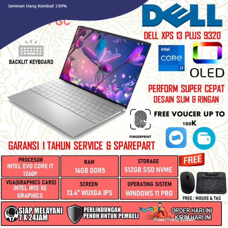 Laptop Dell XPS 9320 dengan Intel Core i7-1260P RAM 16GB layar OLED 3.5K touchscreen
