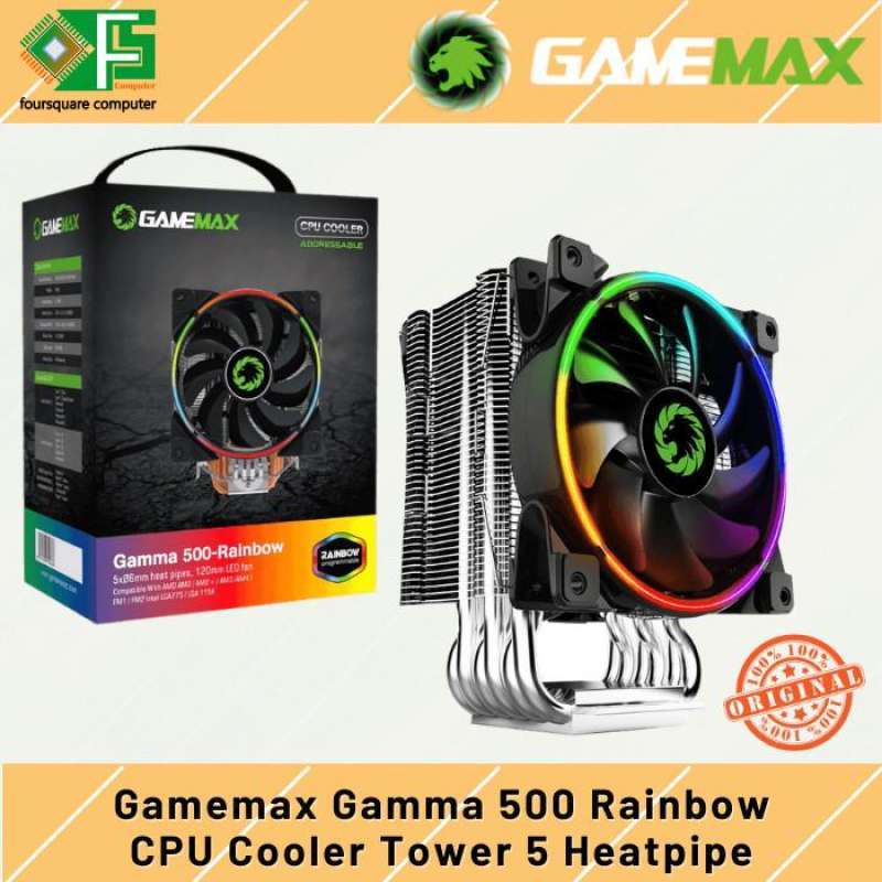 Jual Gamemax Gamma 500 Rainbow CPU Cooler Tower ARGB 5 Heatpipe Intel