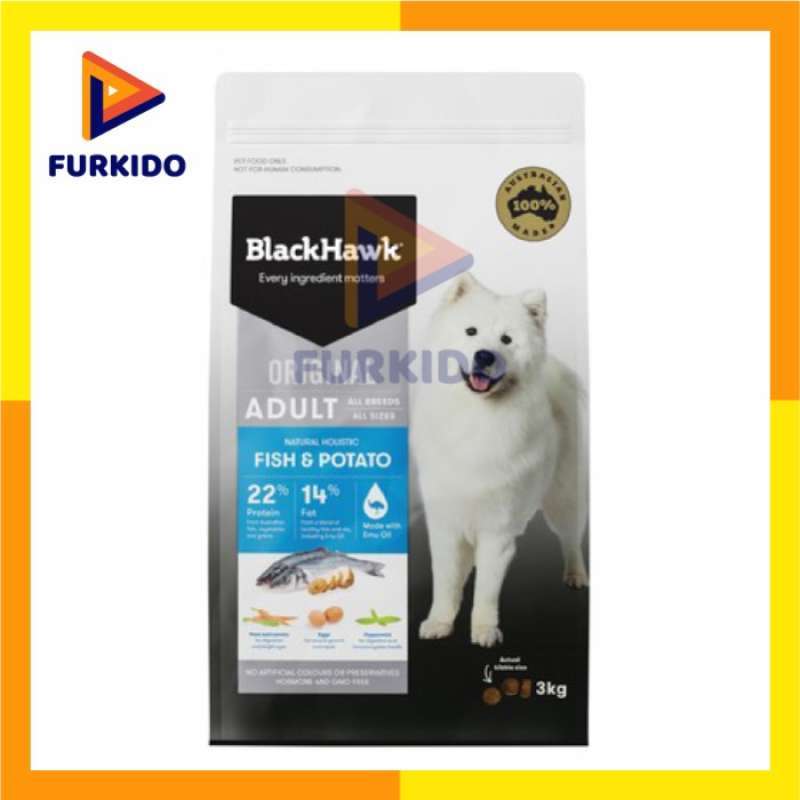 Promo BlackHawk / Black Hawk Dog Food Adult Fish & Potato Original 3 kg Diskon 23 di Seller