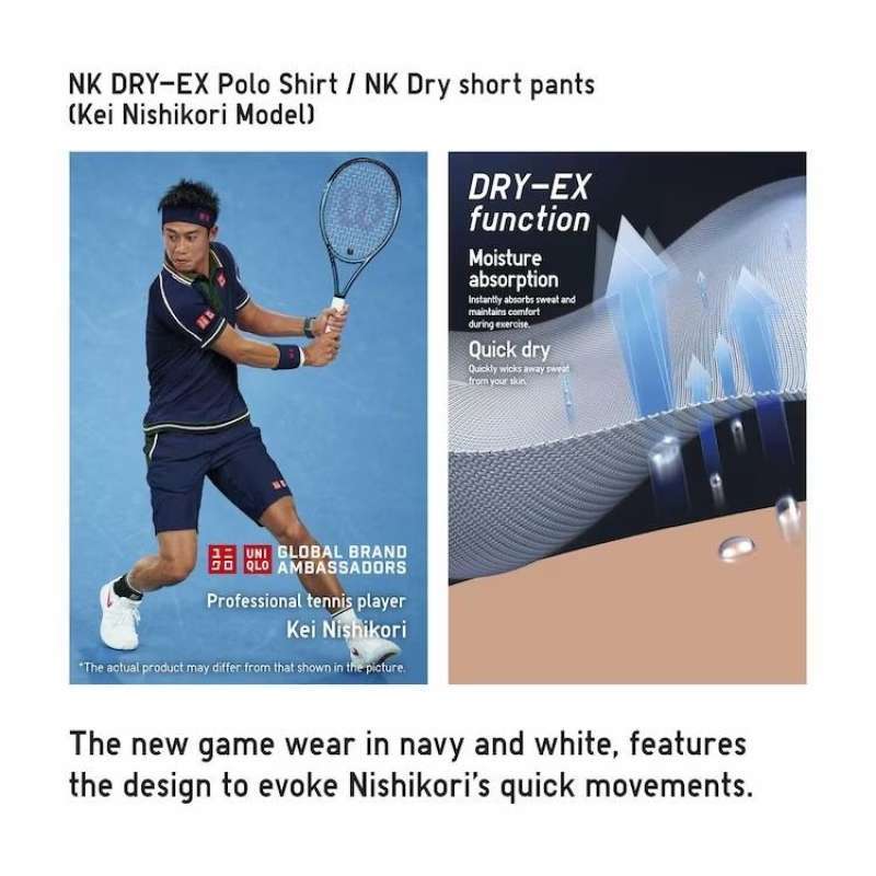 Uniqlo Kei Nishikori US Open 2019 Blue Polo Shirt Tennis Baju Tenis
