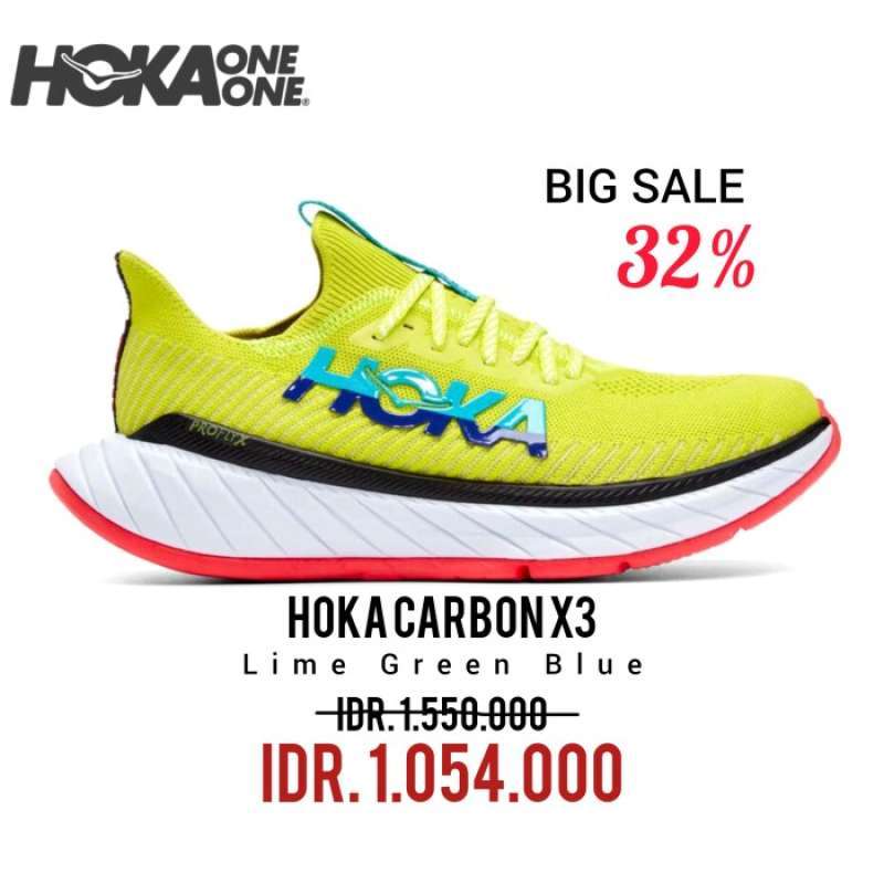 Jual Hoka Carbon X3 Lime Green Blue Unisex Running 100 Original 42