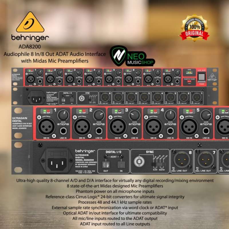 Promo Behringer Ada8200 / Ada 8200 Audio Interface With Midas Mic