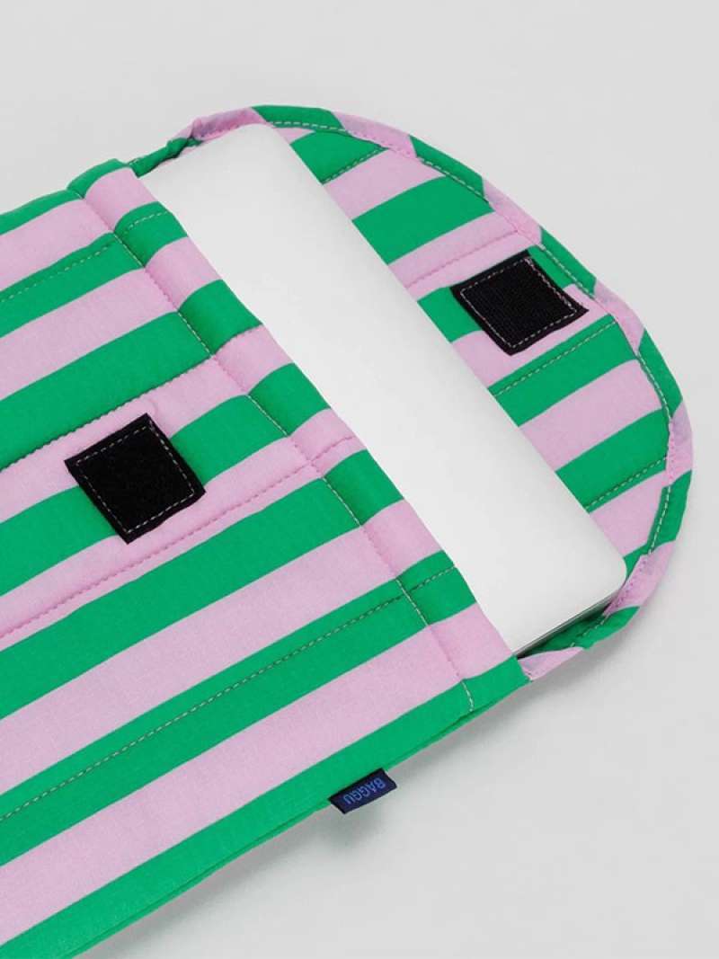 Jual Baggu Puffy Laptop Sleeve 13/14 In Pink Green Awning Stripe Di