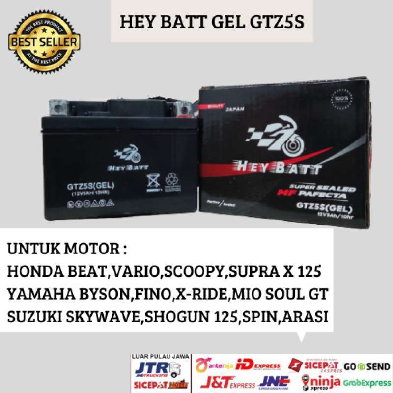 Promo Aki Motor Gel Heybatt Honda Beat Vario Tahan Lama 12V 5Ah Diskon