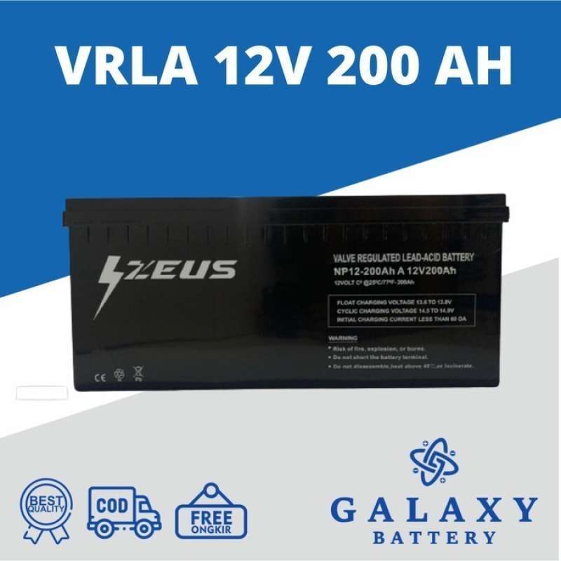 Promo AKI PLTS/TENAGA ANGIN + LAMPU DARURAT VRLA 12V 200AH ZEUS