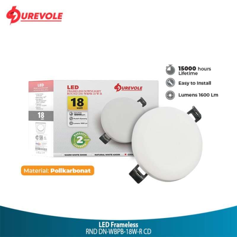 Promo Durevole LED Panel Tanpa Bingkai Tepian 18W Bulat - Putih Diskon ...