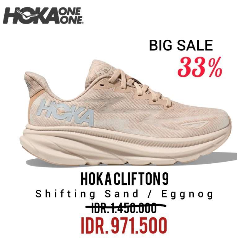 Jual Hoka One One Clifton 9 Shifting Sand/ Eggnog Women 100 Original