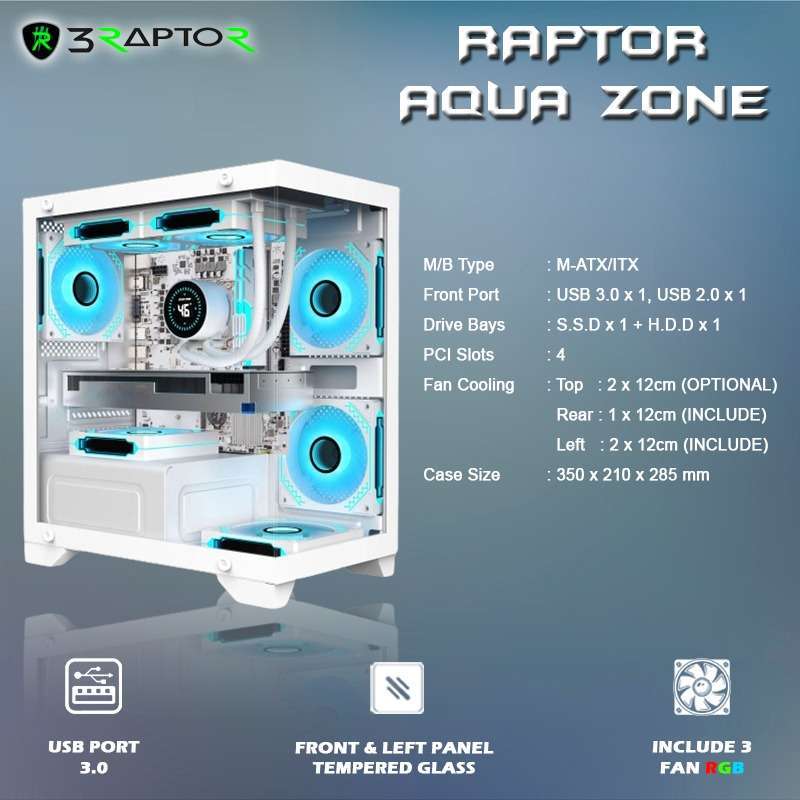 Casing Gaming Raptor Promo Casing Gaming Raptor Aqua Zone M-atx/itx + Usb 3.0 - Free 3 Fan ...