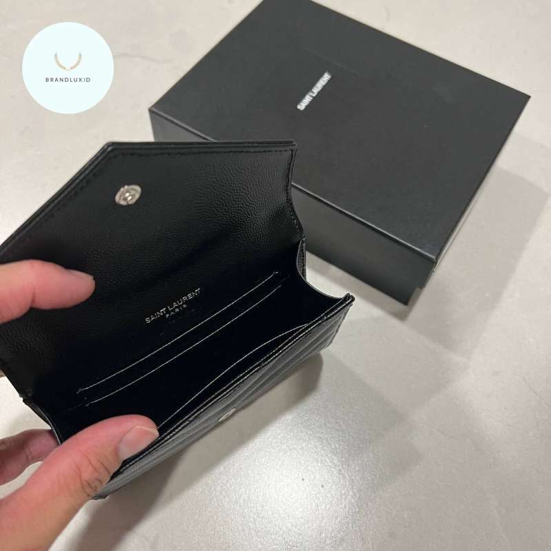 YSL monogram small envelope wallet 4cc+open compartement+back slot pocket  Black SHW