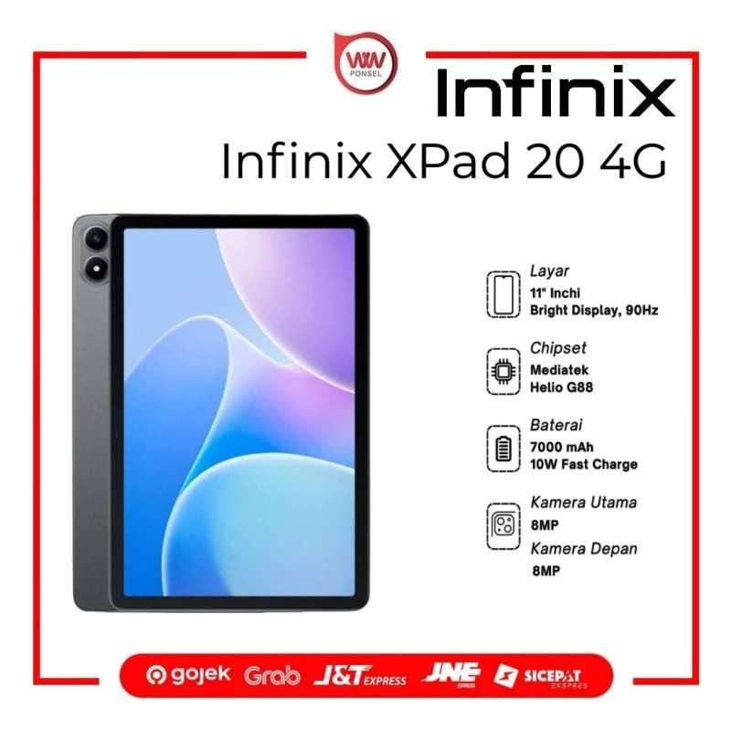 Tablet Infinix XPad 20 4G dengan RAM 8GB dan Penyimpanan Internal 256GB, Layar 11 Inci, serta Prosesor Mediatek Helio G88. Garansi Resmi untuk Pecinta Teknologi