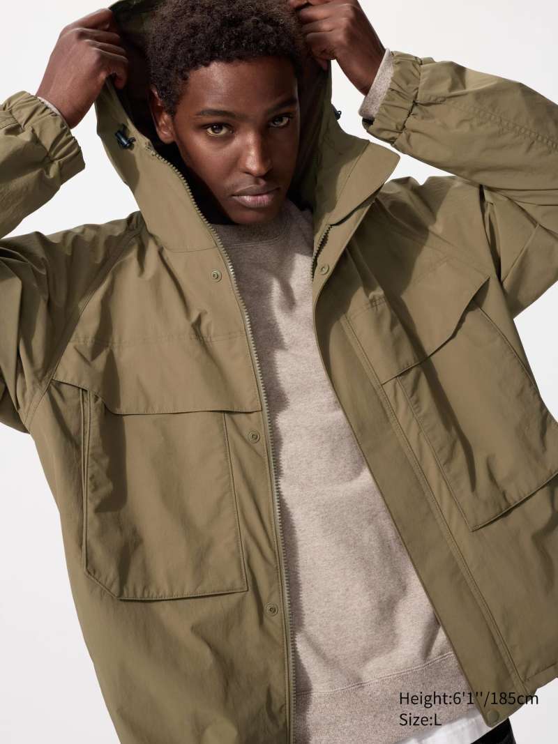 UNIQLO Jaket Parka Windproof Tahan Angin Pria BROWN