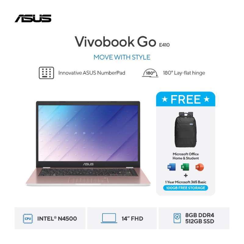 Laptop ASUS Vivobook Go E410KA FHD4852M Celeron N4500 UMA RAM 8GB DDR4 SSD  512GB TN 14