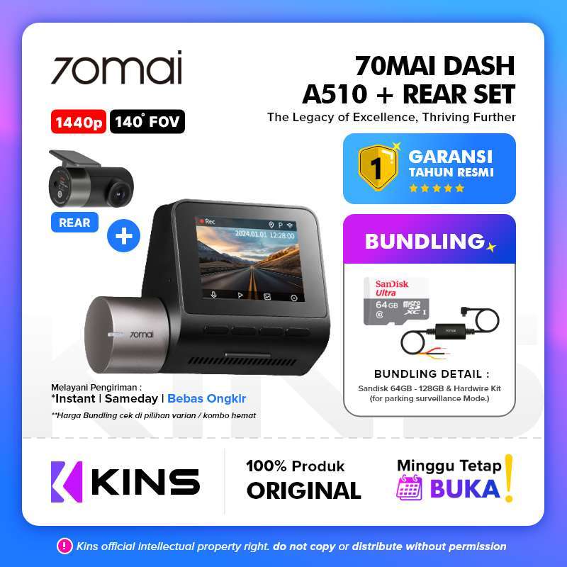 70mai Dash Cam A510 Set GPS Sony Starvis 4G Live Control HDR Front 1944P  Rear 1080P