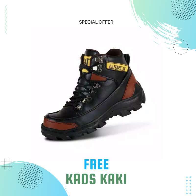 Promo Sepatu Boots Pria Safety Cat Abu Hitam Ujung Besi Work & Safety