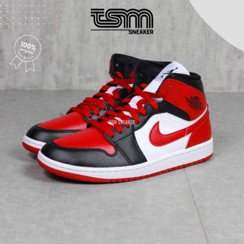 Jual Air Jordan 1 Mid Bred Toe Alternate (W) 100 Original Authentic
