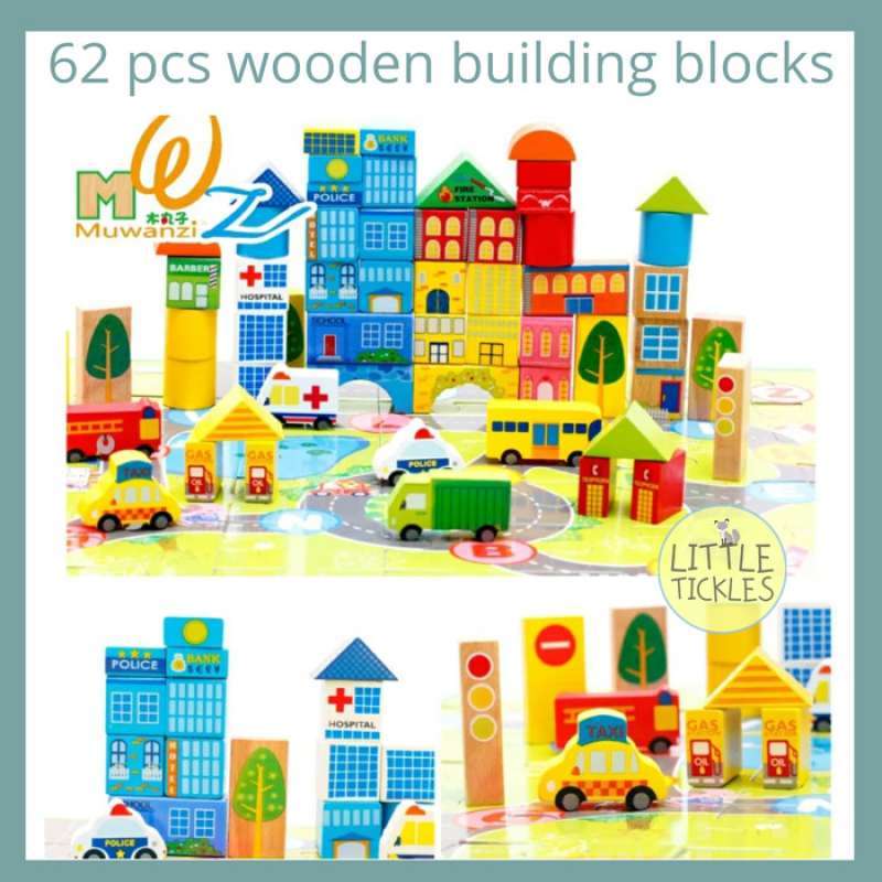 Jual Wooden Building Blocks City 62 Pcs - Balok Susun Bangunan ...