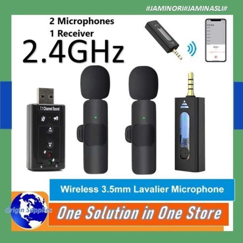 Jual Microphone Dual Mic Clip On Wireless Usb Pc Zoom Laptop 20meter Di
