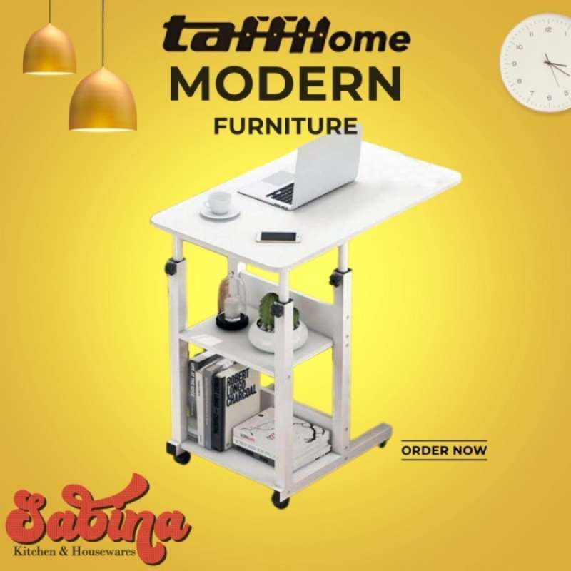 Promo Meja Laptop Kerja Belajar Rak 2 Storage Adjustable High Desk Roda ...