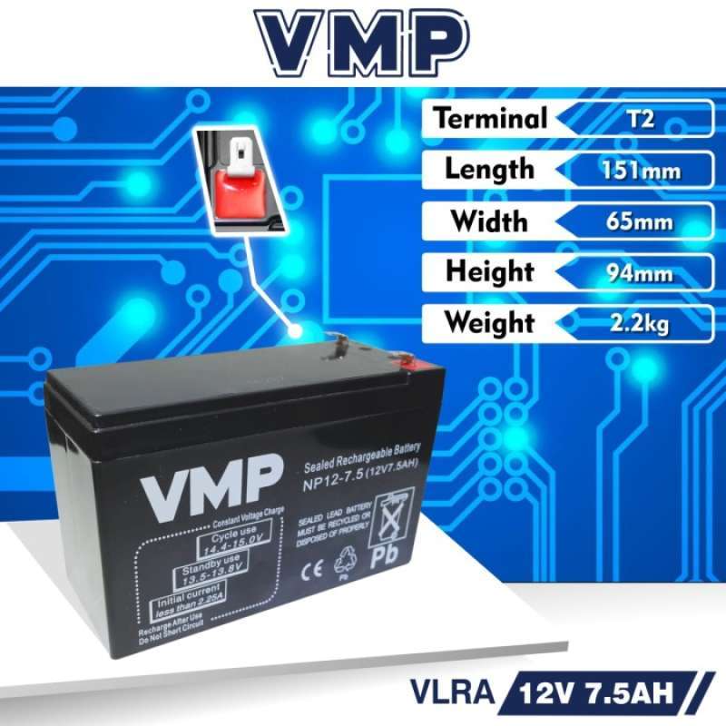 Promo New Aki Ups Vmp 12V 7.5Ah 7Ah Baterai Ups Aki Kering Batere