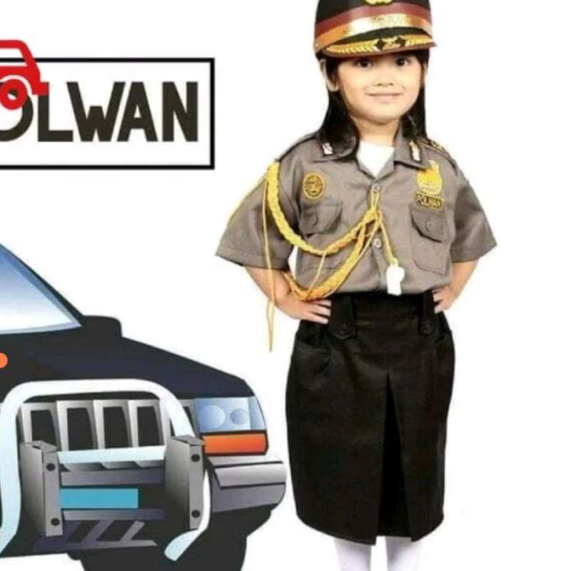 Promo Baju Seragam Polwan Anak Lengan Pendek Bawahan Rok Baju Karnaval