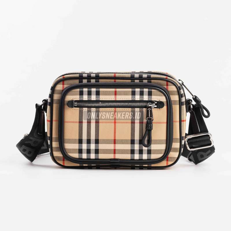 BURBERRY VINTAGE CHECK AND LEATHER CROSSBODY BAG ARCHIVE BEIGE IN COTTON 100 AUTHENTIC