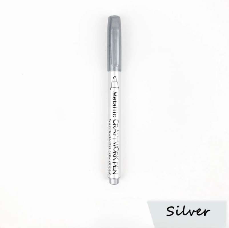 GN-550 Spidol Kuas Warna Tinta Metalik Emas Perak Metallic Brush Scrapbook  Pen Paint Marker Gold Silver