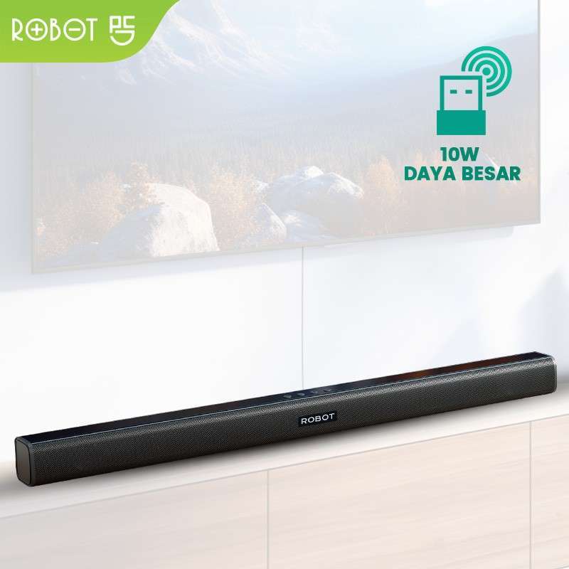 Robot RB590 Soundbar Bluetooth untuk TV, dilengkapi Bass Ganda, Baterai 1500mAh, dan Panjang 86cm. Sempurna untuk Hiburan di Rumah