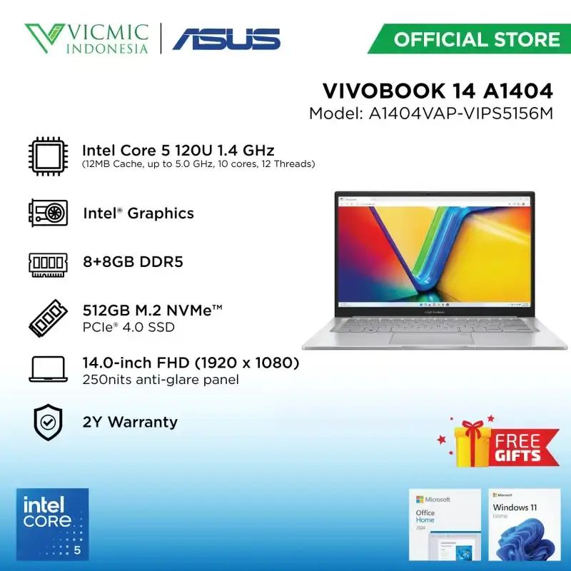 Jual Asus Vivobook 14 A1404vap-vips5156m [ Intel Core 5-120u/ 8+8gb ...