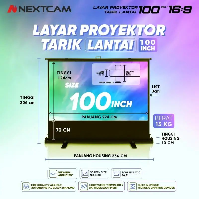 Promo Nextcam Floor Screen Projector Portable 100inchi/layar Proyektor ...