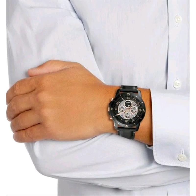 Jam Tangan Pria Fossil Grant Automatic ME3138 ME 3138 Mekanik Otomatis Tali strap Kulit Hitam Original
