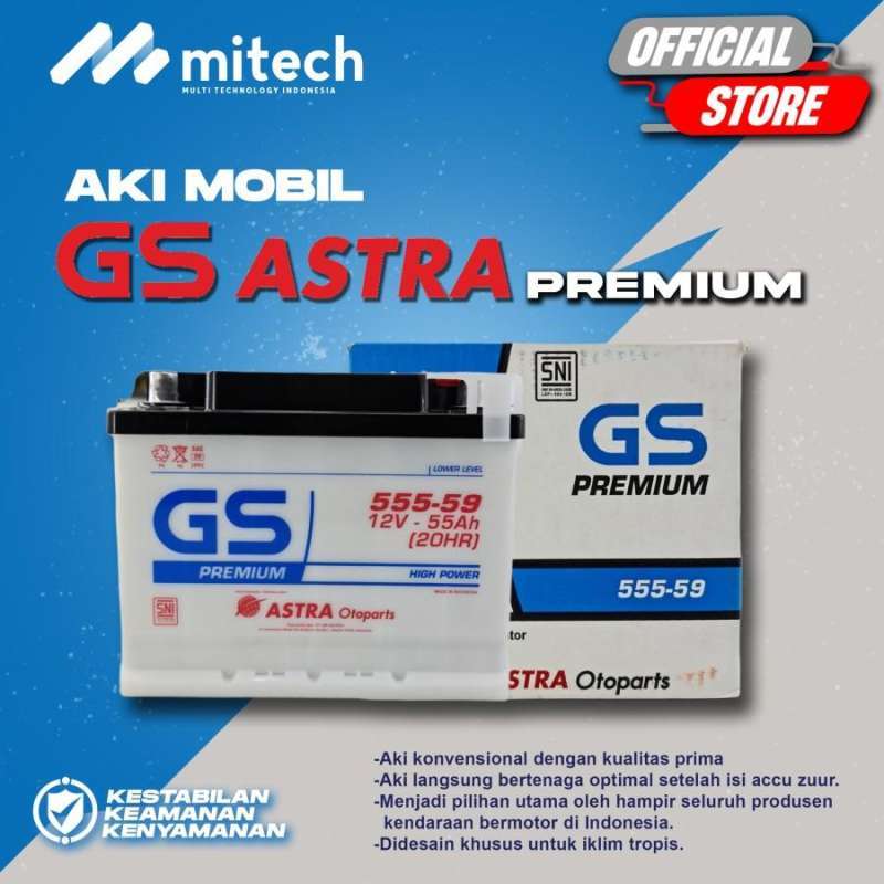 Jual Aki Mobil Chevrolet Aveo 555-59 GS PREMIUM ASTRA 12V / 55Ah Aki