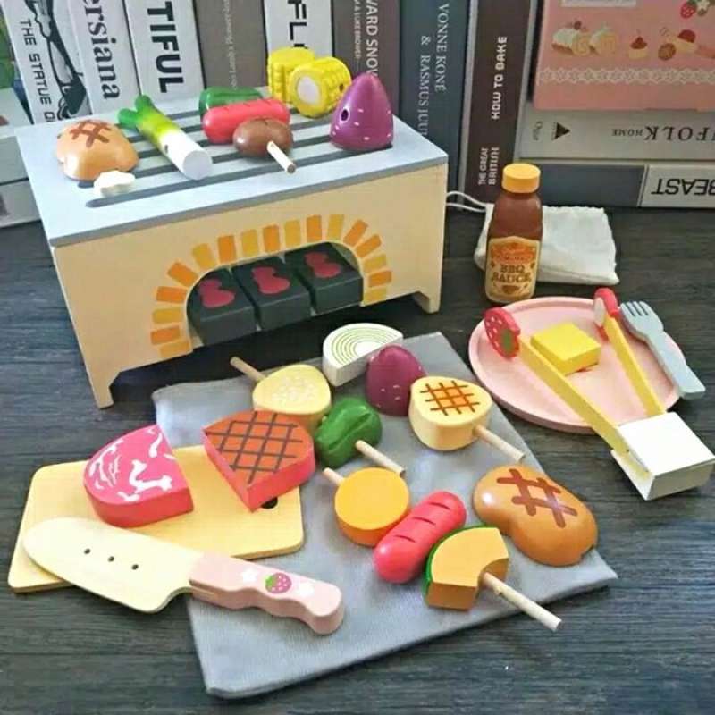 Promo Wooden Toys Mother Garden Bbq Set Pretend Play Diskon 23 di