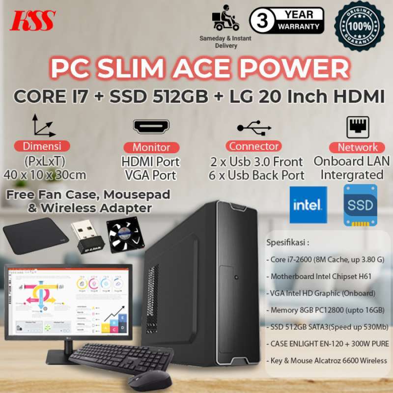 Promo Komputer/PC MINI Core I7 SSD 512GB With Monitor Siap Pakai ...