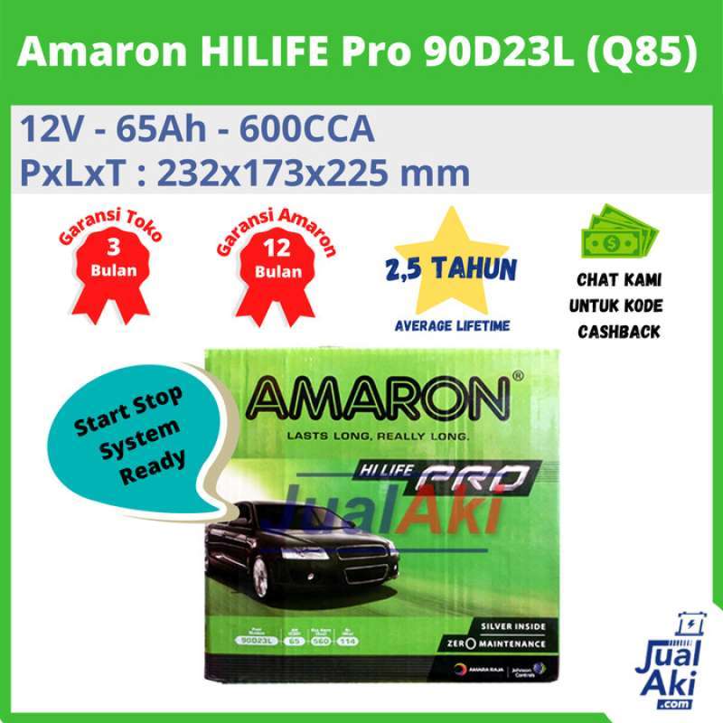Jual Aki Mobil MAZDA 2 SKYACTIVE Q85 / 90D23L Amaron Hi-Life 12V / 65Ah