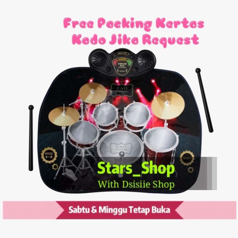 Promo Fao Schwarz Tabletop Drum Set Mat Original / Mianan Alat Musik