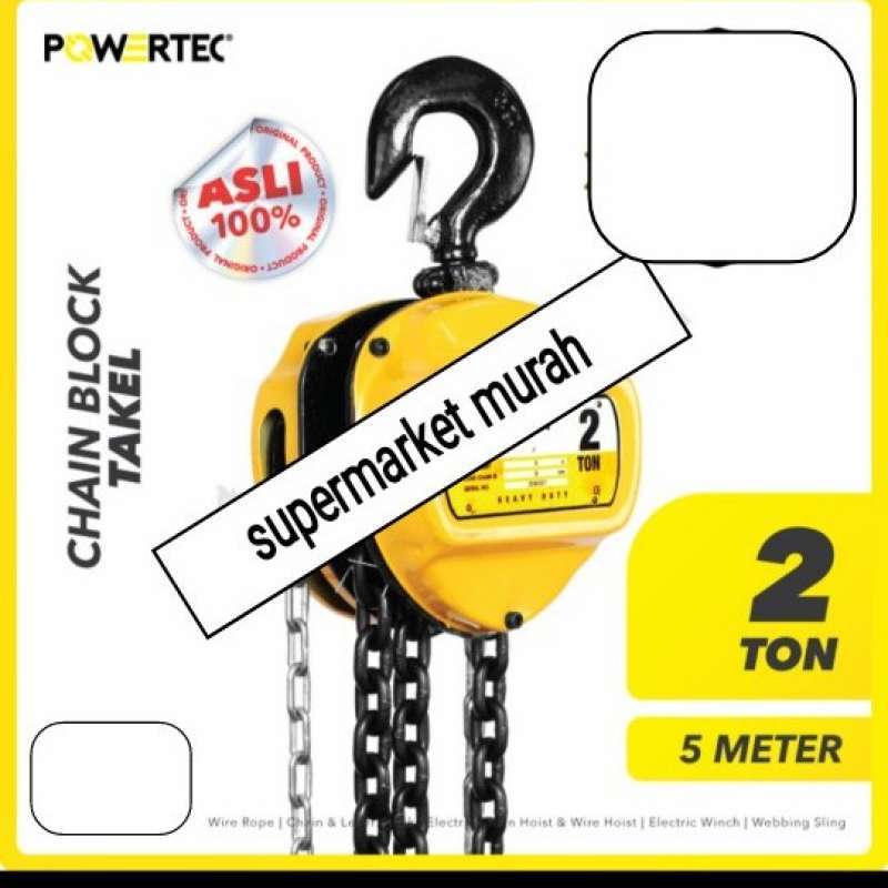 Pallit Chain-L takel met 2,5 m lange stalen ketting, 5000 kg, robuuste kabel met 360° draaibare haak, mechanische belastingsrem en terugloopblokkering, kettingtakel, kettingtakel