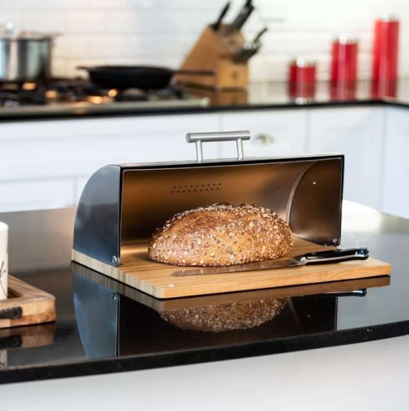 Promo Tempat Roti Transparan Tawar Bread Box Alas Kayu Tutup Plastik ...