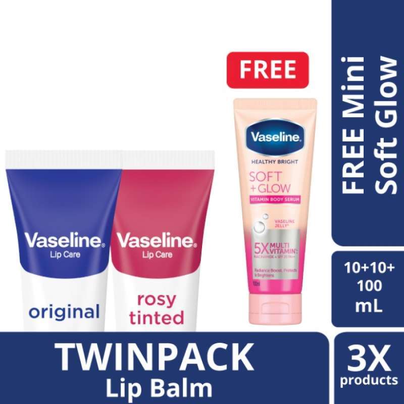 Promo Vaseline Lip Care Original & Rosy 10g Free Vaseline Soft Glow