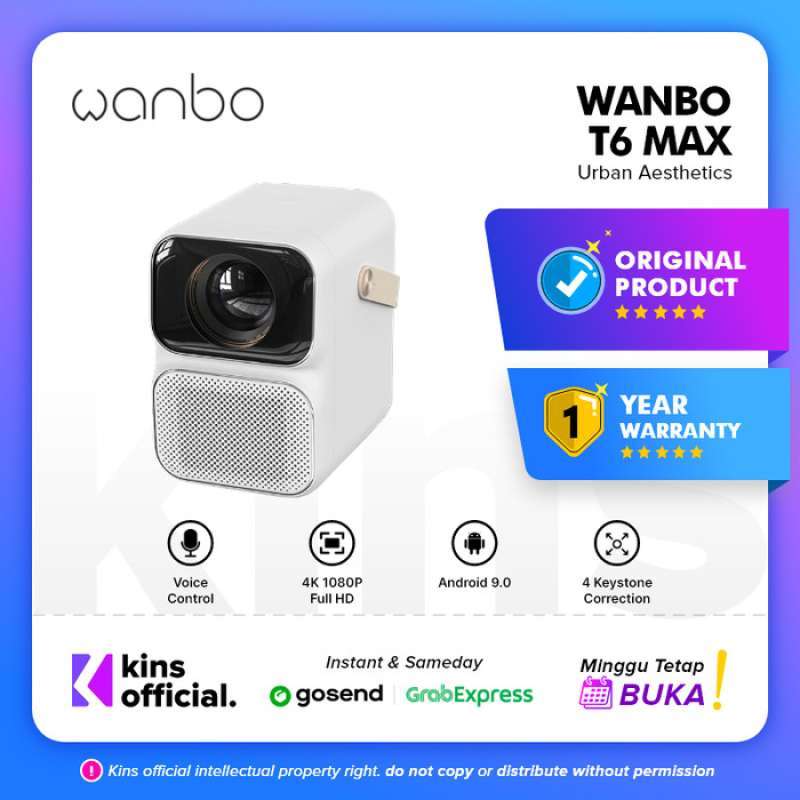 Promo Wanbo T6 Projector 1080P 550 ANSI Lumens 2GB + 16GB Android 9.0 ...