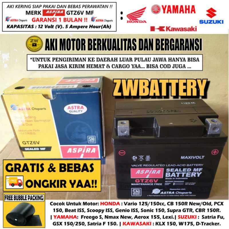 Promo Aki Motor Iss, Scoopy Iss, Iss, 150 Iss Gtz6V Aspira Terbaik