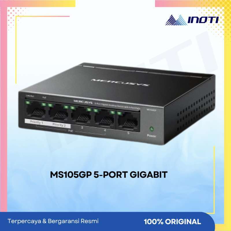 Jual MERCUSYS MS105GP 5-PORT GIGABIT DESKTOP SWITCH WITH 4-PORT PoE+ di ...