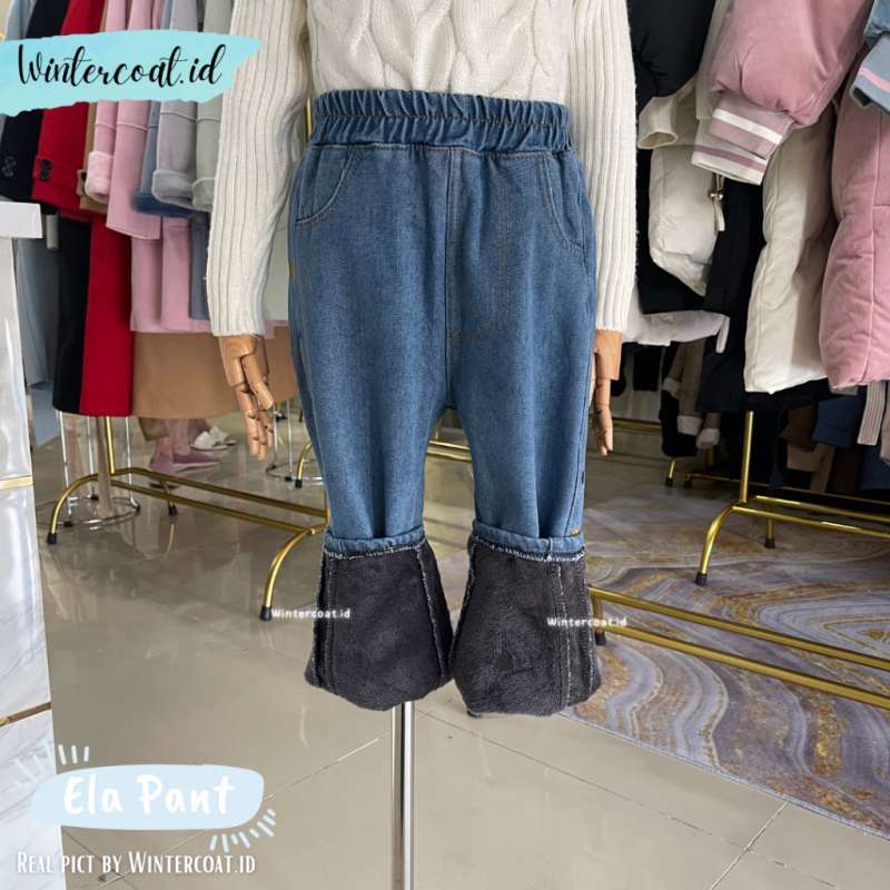 GST Celana jeans anak inner thermal hangat Ela heart love kids winter pant  denim hangat import musim dingin cowok cewek