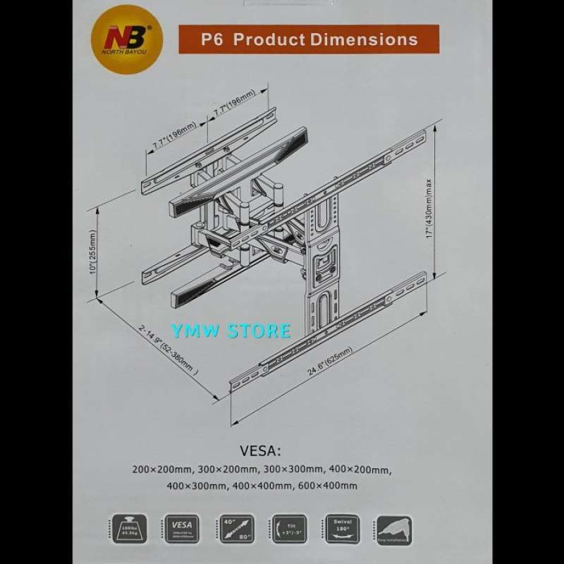 Promo North Bayou Nbp6 / Nb P6 / P6 Bracket Tv Swivel 40 - 80 New ...
