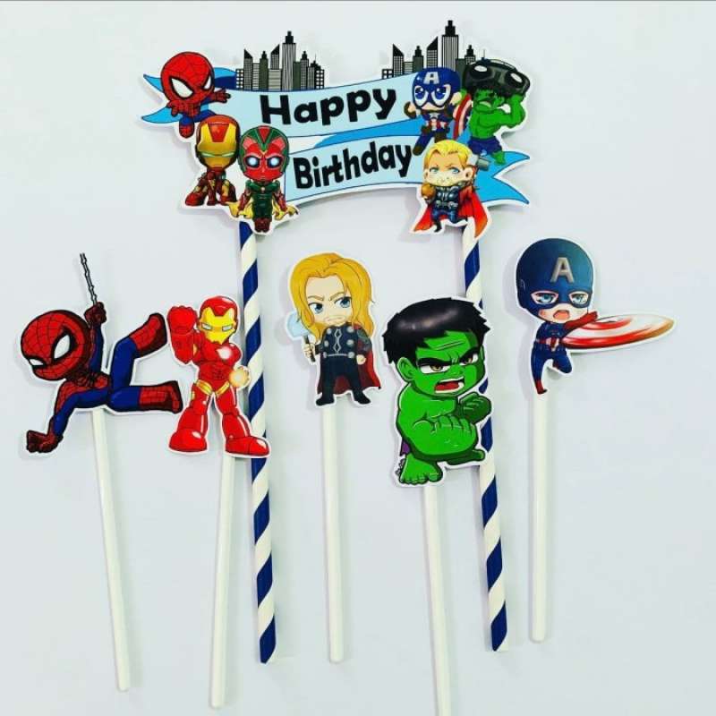 Promo Avengers Ribbon Blue Topper Cake Birthday / Hiasan Kue Ulang