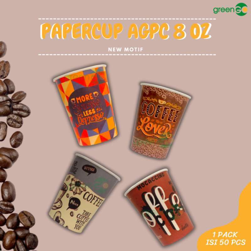 Promo Paper Cup Set Tutup 8oz 50set Papercup Motif Gelas Kopi Kertas ...