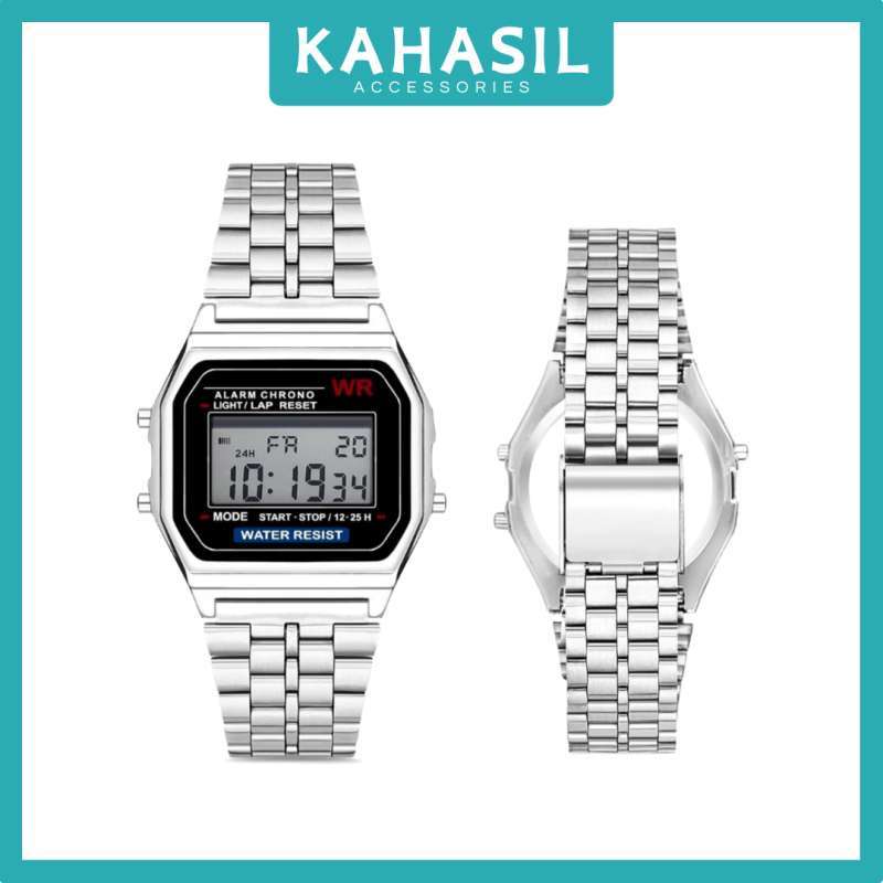 KAHASIL Jam Tangan Pria Wanita Digital LED Tali Rantai Stainless Steel  Waterproof