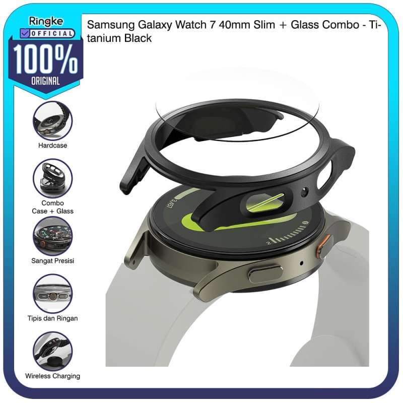Ringke Samsung Watch 40mm Slim Glass Combo Titanium Black Casing Tipis  Hardcase Pelindung Layar Case Armor Anti Crack Pelindung Layar Tahan Bentur