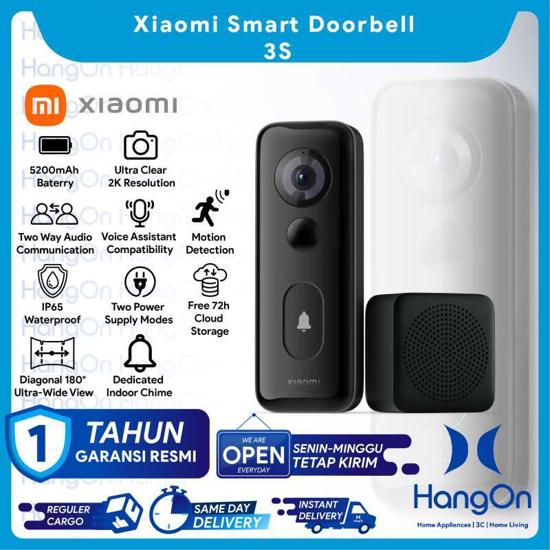 Xiaomi Smart Doorbell 3S 2K Ultra HD Night Vision Video Door Bell  Waterproof Two Way Audio Communication Long Life Battery 5200mAh Water Proof