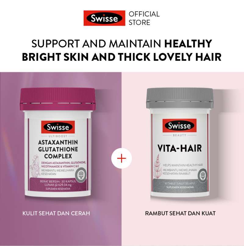 Bundling Swisse Ultiboost Astaxanthin Glutathione Complex 30s + Swisse Beauty Vita Hair 60s Bundling Swisse Ultiboost Astaxanthin Glutathione Complex 30s + Swisse Beauty Vita Hair 60s